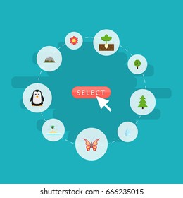 Flat Icons Beauty Insect, Emperor, Wood And Other Vector Elements. Set Of Eco Flat Icons Symbols Also Includes Penguin, Flora, Nature Objects.