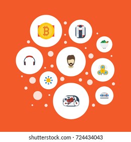 Flat Icons Bicycle, Storage, Money And Other Vector Elements. Set Of Trendy Flat Icons Symbols Also Includes Hipster, Vape, Payment Objects.