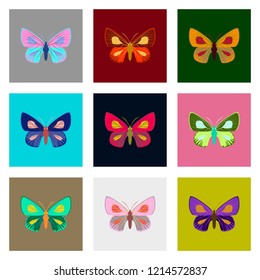 Flat icons big collection of colorful butterflies