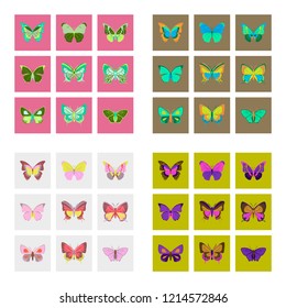 Flat icons big collection of colorful butterflies