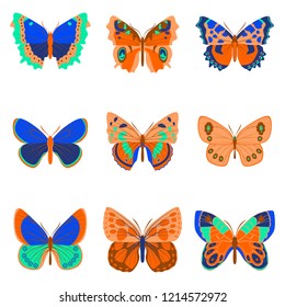 Flat icons big collection of colorful butterflies