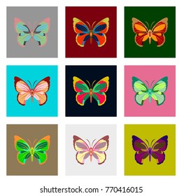 Flat icons big collection of colorful butterflies