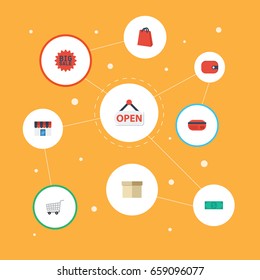 Flat Icons Big Sale, Case, Cash And Other Vector Elements. Set Of Store Flat Icons Symbols Also Includes Pouch, Sale, Wallet Objects.