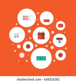 Flat Icons Big Sale, Dress Stand , Buy Now Vector Elements. Set Of Store Flat Icons Symbols Also Includes Cash, Trolley, Surprise Objects.