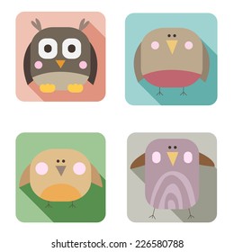Flat icons of birds. Vector illustration.