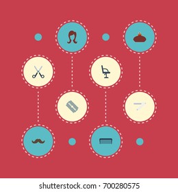 Flat Icons Blade, Razor, Shears And Other Vector Elements. Set Of Barbershop Flat Icons Symbols Also Includes Barbershop, Shears, Flacon Objects.