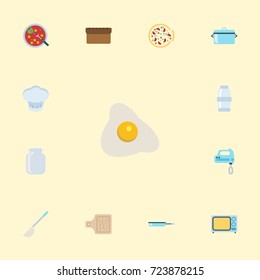 Flat Icons Blender, Omelette, Electric Stove And Other Vector Elements. Set Of Food Flat Icons Symbols Also Includes Pan, Stove, Spoon Objects.