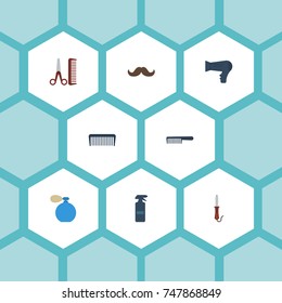 Flat Icons Blow-Dryer, Deodorant, Hairspray And Other Vector Elements. Set Of Shop Flat Icons Symbols Also Includes Scallop, Blow, Hairdryer Objects.