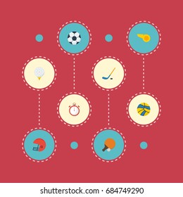 Flat Icons Blower, Second Meter, Volleyball And Other Vector Elements. Set Of Fitness Flat Icons Symbols Also Includes Rugby, Puck, Ball Objects.
