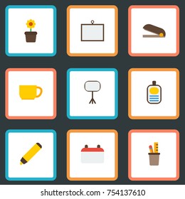 Flat Icons Board Stand, Plant Pot, Highlighter Vector Elements
