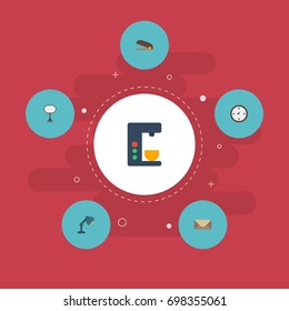 Flat Icons Board Stand, Puncher, Watch Vector Elements. Set Of Bureau Flat Icons Symbols Also Includes Stapler, Machine, Puncher Objects.