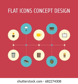 Flat Icons Board Stand, Trash Basket, Calculate Vector Elements. Set Of Office Flat Icons Symbols Also Includes Wastebasket, Basket Objects.