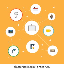 Flat Icons Board Stand, Whiteboard, Letter Vector Elements. Set Of Office Flat Icons Symbols Also Includes Chair, Date, Armchair Objects.
