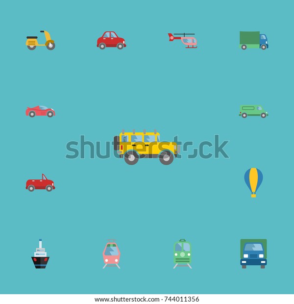 Flat Icons Boat, Lorry, Airship And Other Vector\
Elements. Set Of Vehicle Flat Icons Symbols Also Includes\
Transport, Sky, Car\
Objects.