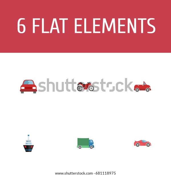 Flat Icons Boat, Motorbike, Automobile And Other\
Vector Elements. Set Of Auto Flat Icons Symbols Also Includes\
Motorcycle, Freight, Bike\
Objects.