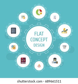 Flat Icons Book, Algebra, Net Income And Other Vector Elements. Set Of Accounting Flat Icons Symbols Also Includes Bookkeeper, Moneybox, Accumulation Objects.