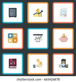 Flat Icons Book, Algebra, Safe And Other Vector Elements. Set Of Registration Flat Icons Symbols Also Includes Booker, Income, Sheet Objects.