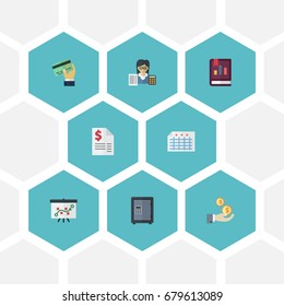 Flat Icons Book, Tactics, Sheet And Other Vector Elements. Set Of Registration Flat Icons Symbols Also Includes Strategy, Whiteboard, Tactics Objects.