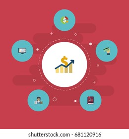 Flat Icons Bookkeeper, Card, Accounting System And Other Vector Elements. 