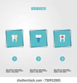Flat Icons Brace, Implantation, Treatment And Other Vector Elements. Set Of Enamel Flat Icons Symbols Also Includes Brace, Treatment, Alignment Objects.