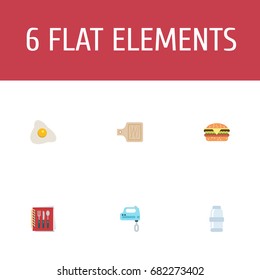 Flat Icons Breadboard, Spice, Fast Food And Other Vector Elements. Set Of Food Flat Icons Symbols Also Includes Egg, Saltshaker, Board Objects.