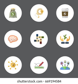 Flat Icons Break, Coin, Administration And Other Vector Elements. Set Of Idea Flat Icons Symbols Also Includes Financing, Development, Profit Objects.