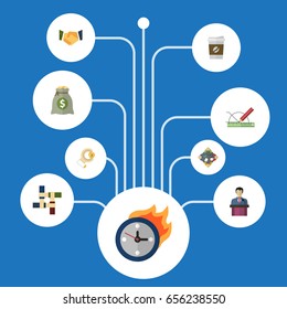 Flat Icons Break, Coin, Limit And Other Vector Elements. Set Of Projects Flat Icons Symbols Also Includes Support, Money, Limit Objects.