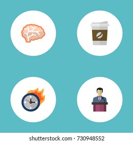 Flat Icons Break, Limit, Businessman And Other Vector Elements. Set Of Projects Flat Icons Symbols Also Includes Brain, Leader, Break Objects.
