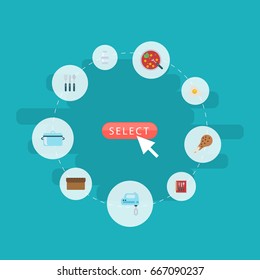 Flat Icons Broth, Cooking Notebook, Loaf And Other Vector Elements. Set Of Food Flat Icons Symbols Also Includes Knife, Bread, Chicken Objects.