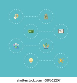 Flat Icons Bulb, Administration, Coin And Other Vector Elements. Set Of Projects Flat Icons Symbols Also Includes Joint, Outsource, Light Objects.