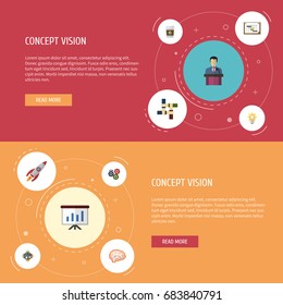 Flat Icons Bulb, Businessman, Schedule And Other Vector Elements. Set Of Projects Flat Icons Symbols Also Includes Discussion, Company, Support Objects.