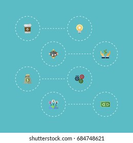 Flat Icons Bulb, Cash, Help And Other Vector Elements. Set Of Idea Symbols Also Includes Idea, Light, Money Objects.
