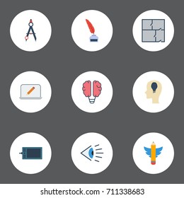 Flat Icons Bulb, Scheme, Idea And Other Vector Elements. Set Of Constructive Flat Icons Symbols Also Includes Gadget, Screen, Pencil Objects.