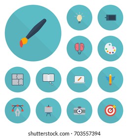 Flat Icons Bulb, Science, Scheme And Other Vector Elements. Set Of Creative Flat Icons Symbols Also Includes Gadget, Wings, Book Objects.