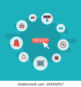 Flat Icons Bus, Bag, Support And Other Vector Elements. Set Of Shopping Flat Icons Symbols Also Includes Store, Money, Code Objects.
