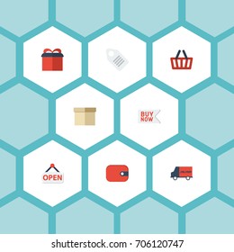 Flat Icons Bus, Case, Purse And Other Vector Elements. Set Of Store Flat Icons Symbols Also Includes Money, Now, Bus Objects.