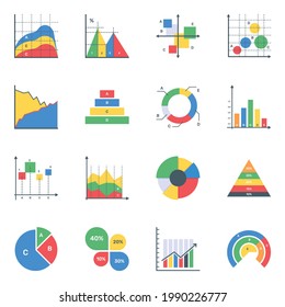Flat Icons of Business Charts in Editable Style