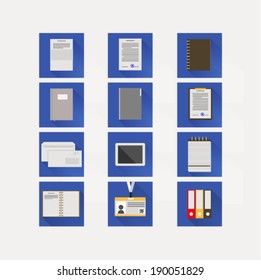 Flat icons for business. Set of square blue icons for business on white.