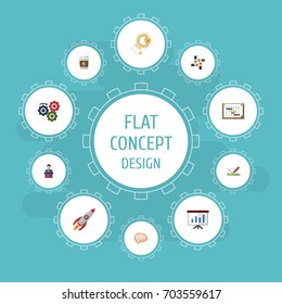 Flat Icons Businessman, Support, Break And Other Vector Elements. Set Of Idea Flat Icons Symbols Also Includes Hand, Presentation, Launch Objects.