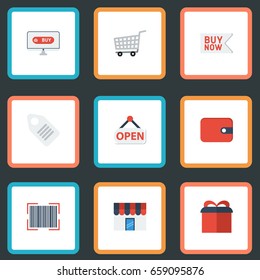 Flat Icons Buy Now, Shop, Qr And Other Vector Elements. Set Of Magazine Flat Icons Symbols Also Includes Laptop, Cart, Store Objects.