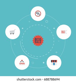 Flat Icons Buy Now, Support, Trolley And Other Vector Elements. Set Of Store Flat Icons Symbols Also Includes Trolley, Shopping, Big Objects.