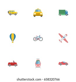 Flat Icons Cab, Lorry, Luxury Auto And Other Vector Elements. Set Of Auto Flat Icons Symbols Also Includes Cab, Bicycle, Jeep Objects.