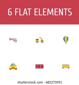 Flat Icons Cab, Scooter, Automotive And Other Vector Elements. Set Of Auto Flat Icons Symbols Also Includes Omnibus, Car, Vehicle Objects.