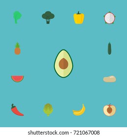 Flat Icons Cabbage, Ananas, Jungle Fruit And Other Vector Elements. Set Of Berry Flat Icons Symbols Also Includes Slice, Cucumber, Potato Objects.