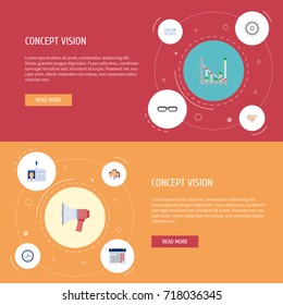 Flat Icons Calendar, Cogwheel, Clock And Other Vector Elements. Set Of Trade Flat Icons Symbols Also Includes Time, Gear, Spectacles Objects.
