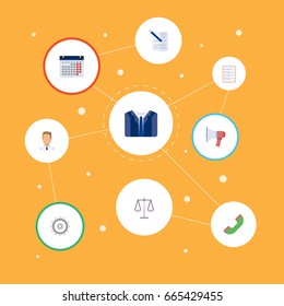 Flat Icons Calendar, Task List, Loudspeaker And Other Vector Elements. Set Of Job Flat Icons Symbols Also Includes Phone, Document, Task Objects.