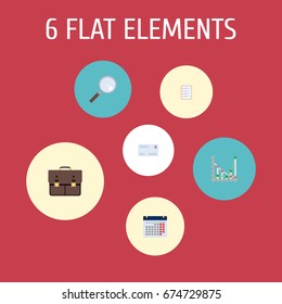 Flat Icons Calendar, Task List, Portfolio And Other Vector Elements. Set Of Trade Flat Icons Symbols Also Includes Zoom, Portfolio, Date Objects.