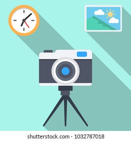 flat icons for camera,clock,picture,vector illustrations