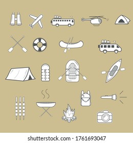 Flat icons of camping stuffs