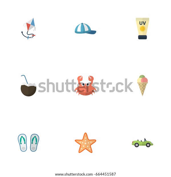 Flat Icons Cancer, Slippers, Car And Other\
Vector Elements. Set Of Summer Flat Icons Symbols Also Includes\
Coupe, Hat, Sun Objects.